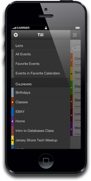 Till Lists and Calendars Selection Screenshot